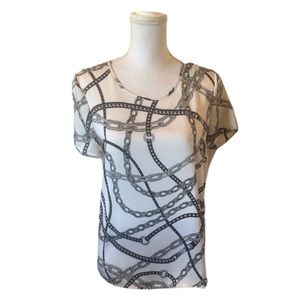 Michael Kors White Chain Pattern Short Sleeve Top. Small